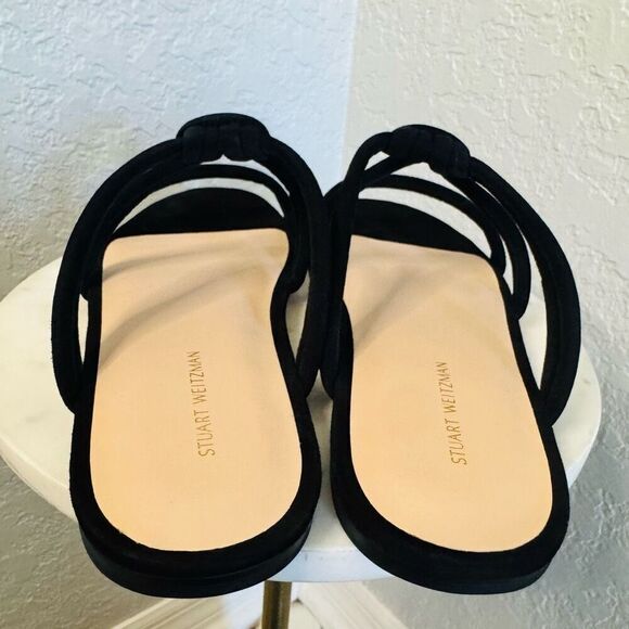 Stuart Weitzman Leather Slide Sandal  Black Twist Knot, Designer Size 8, NWT - Picture 9 of 17